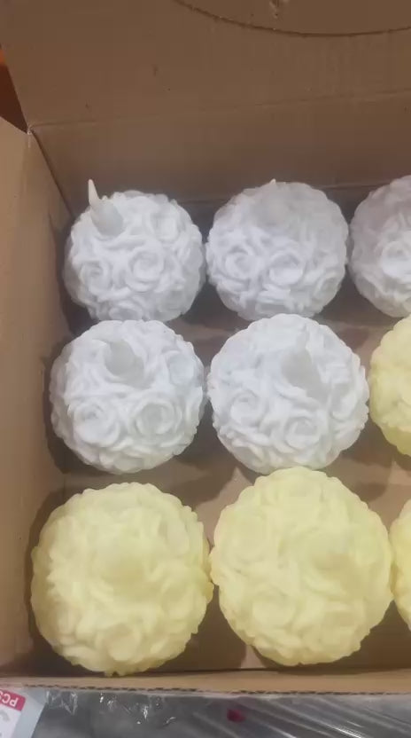 11066 {2 Pcs} Rose Ball Decorative Candles Flameless Smokeless LED Glow Lights for Diwali Festival Home Décor Birthday Wedding & Gifting