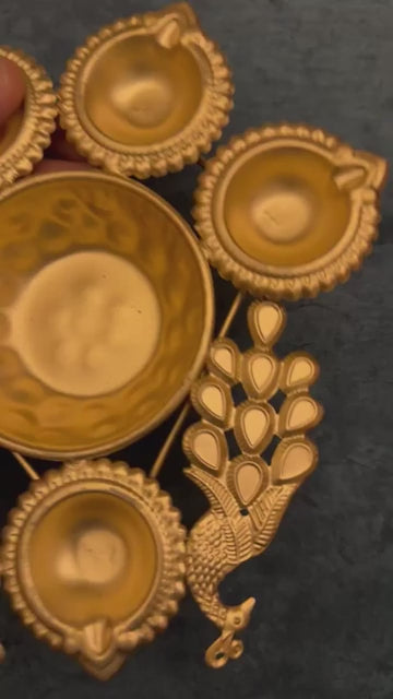 YM-35182 Diya Shape Decorative Urli Bowl for Home Decor with 5 Attached Oil Diya for Floating Flowers and Tealight Candles Home Table (pack of 2)