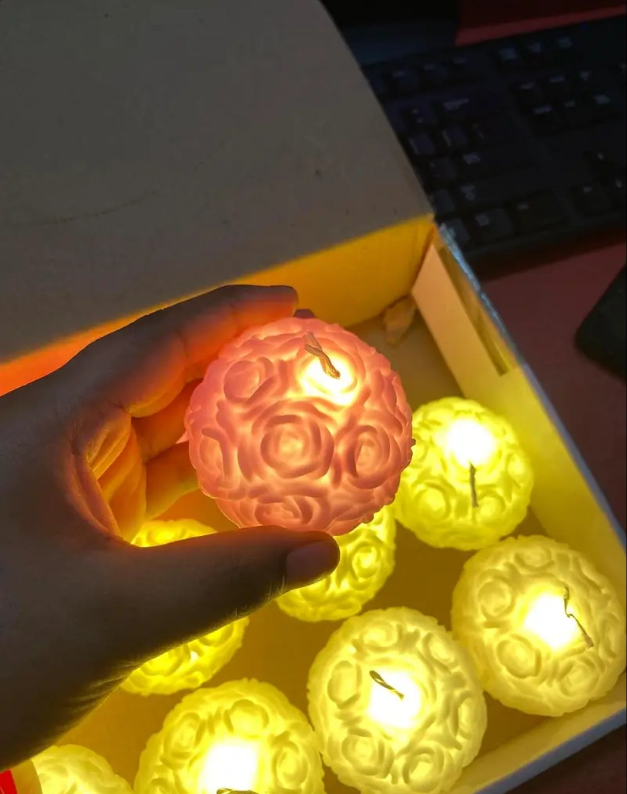 11066 {2 Pcs} Rose Ball Decorative Candles Flameless Smokeless LED Glow Lights for Diwali Festival Home Décor Birthday Wedding & Gifting