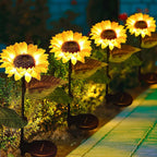 11064 {1 Flower} Solar Flowers Lights Garden Stake Outdoor Sunflower for Garden, Courtyard, Patio, Front Yard, Backyard, Balcony, Entryway Party Wedding Holiday Outdoor Waterproof Halloween Decorations pair