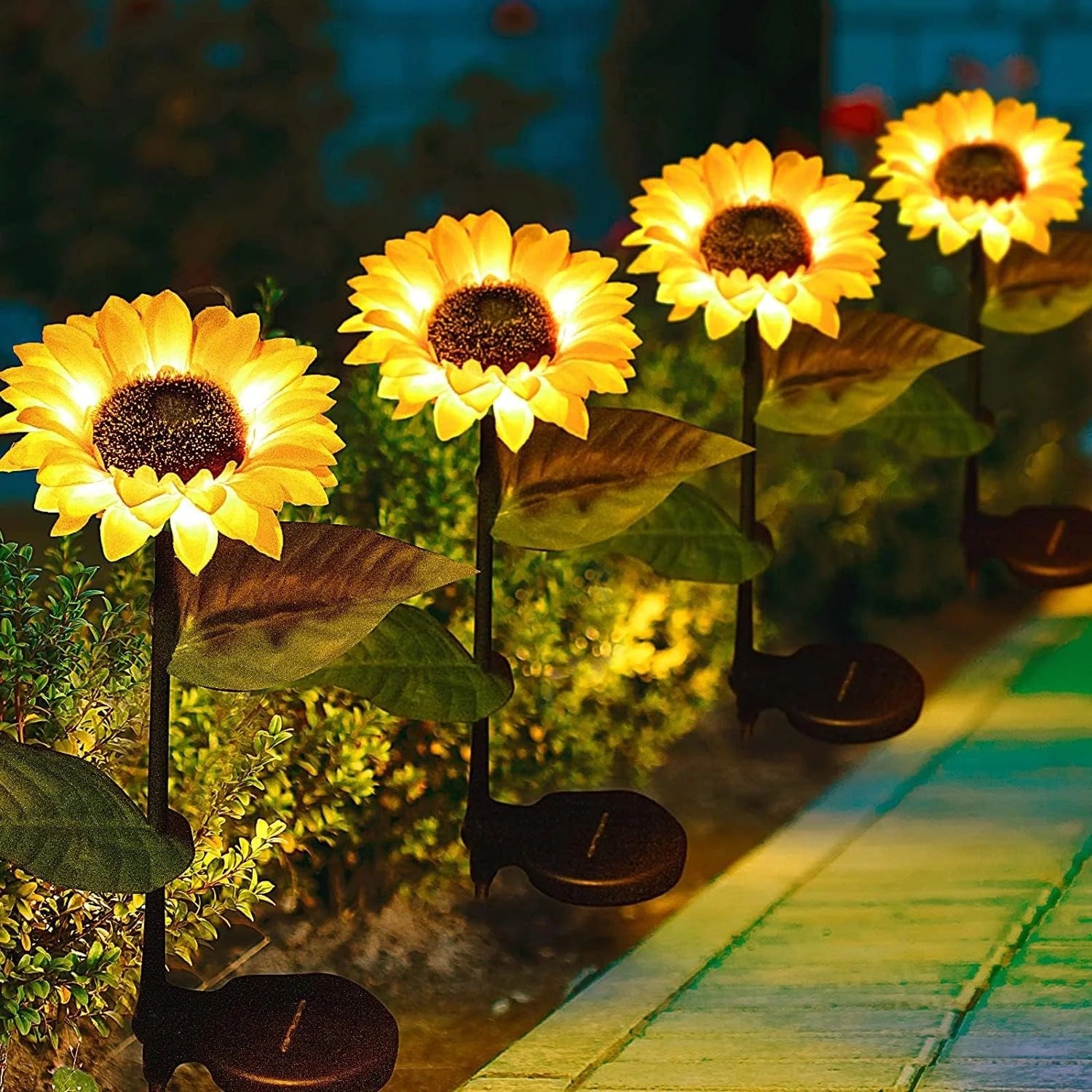 11064 {1 Flower} Solar Flowers Lights Garden Stake Outdoor Sunflower for Garden, Courtyard, Patio, Front Yard, Backyard, Balcony, Entryway Party Wedding Holiday Outdoor Waterproof Halloween Decorations pair