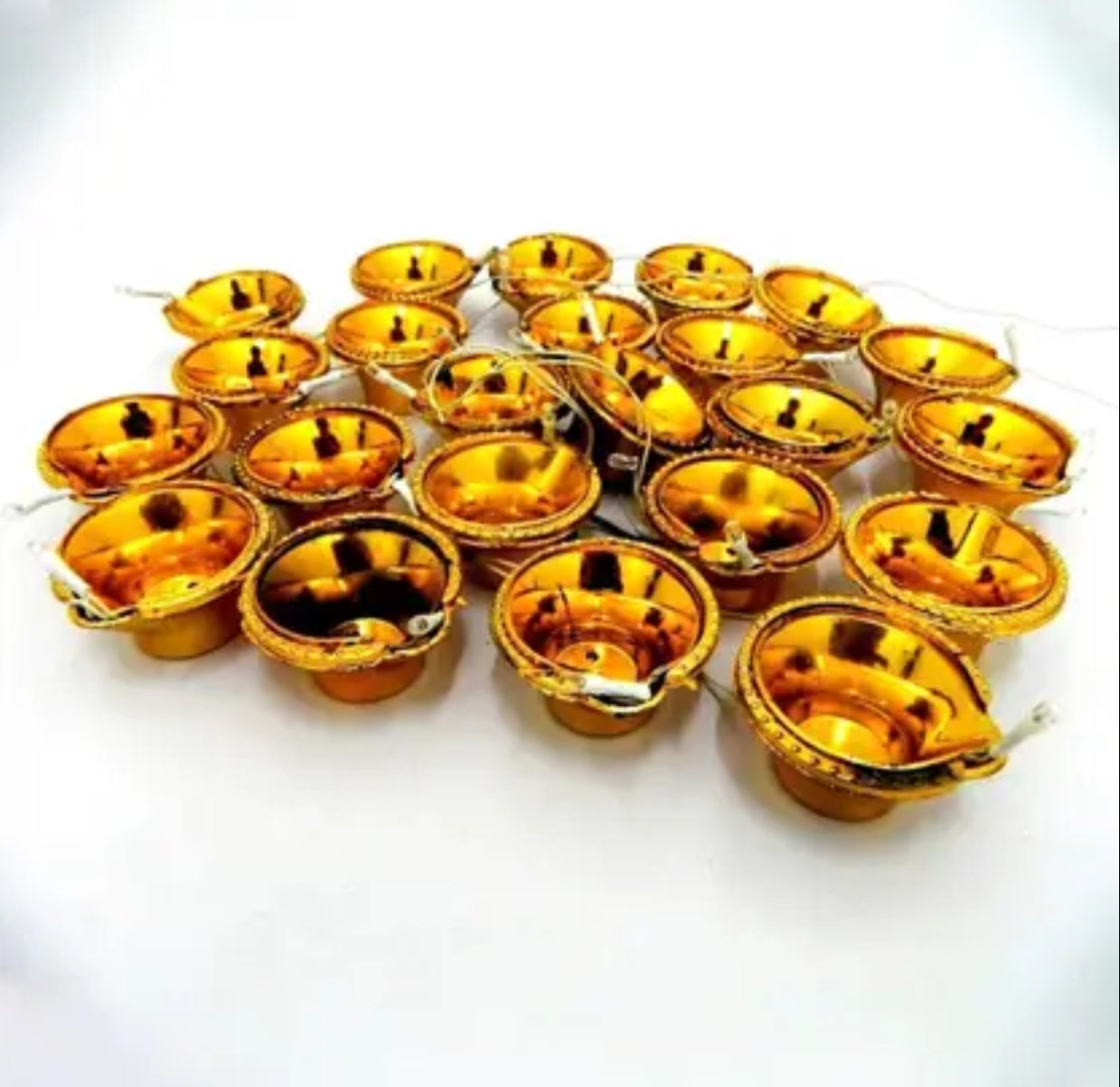10853 Golden 21 Diya String Light Led Shiny Deepak for Home Decoration Diwali Plastic Table Diya