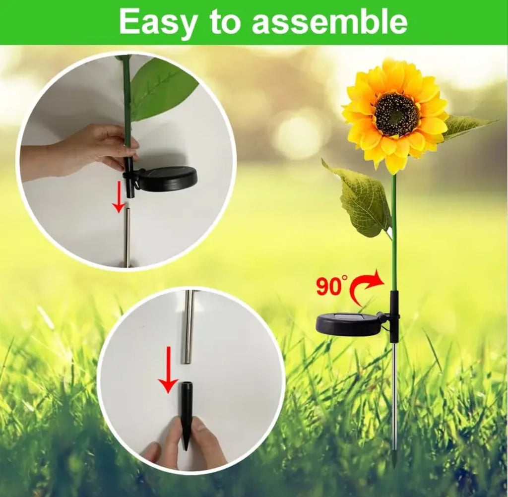 11064 {2 Flower} Solar Flowers Lights Garden Stake Outdoor Sunflower for Garden, Courtyard, Patio, Front Yard, Backyard, Balcony, Entryway Party Wedding Holiday Outdoor Waterproof Halloween Decorations