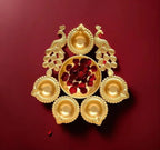 YM-35182 Diya Shape Decorative Urli Bowl for Home Decor with 5 Attached Oil Diya for Floating Flowers and Tealight Candles Home Table (pack of 2)