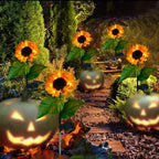 11064 {2 Flower} Solar Flowers Lights Garden Stake Outdoor Sunflower for Garden, Courtyard, Patio, Front Yard, Backyard, Balcony, Entryway Party Wedding Holiday Outdoor Waterproof Halloween Decorations