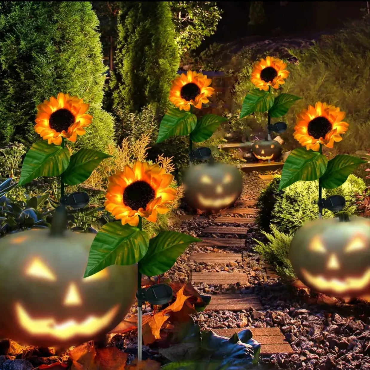 11064 {2 Flower} Solar Flowers Lights Garden Stake Outdoor Sunflower for Garden, Courtyard, Patio, Front Yard, Backyard, Balcony, Entryway Party Wedding Holiday Outdoor Waterproof Halloween Decorations