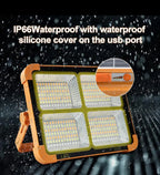 10840 Portable Led Work Solar Light 100W 16500Mah 10000 Lm With Stepless Brightness Job Site Battery Rechargeable Floor For Work Light Hurricane Gift, Orange ,White
