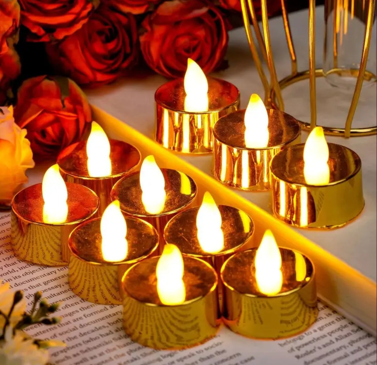 10981 LED Tea Light Candles | Flameless & Smokeless | Decorative Acrylic Design | Home Décor, Gifting, Festival, Anniversary, Birthday, Diwali Decor (Golden, 2 cm)(6p)